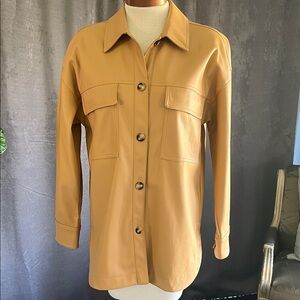 Tan Button-Up Faux Leather Women's Jacket